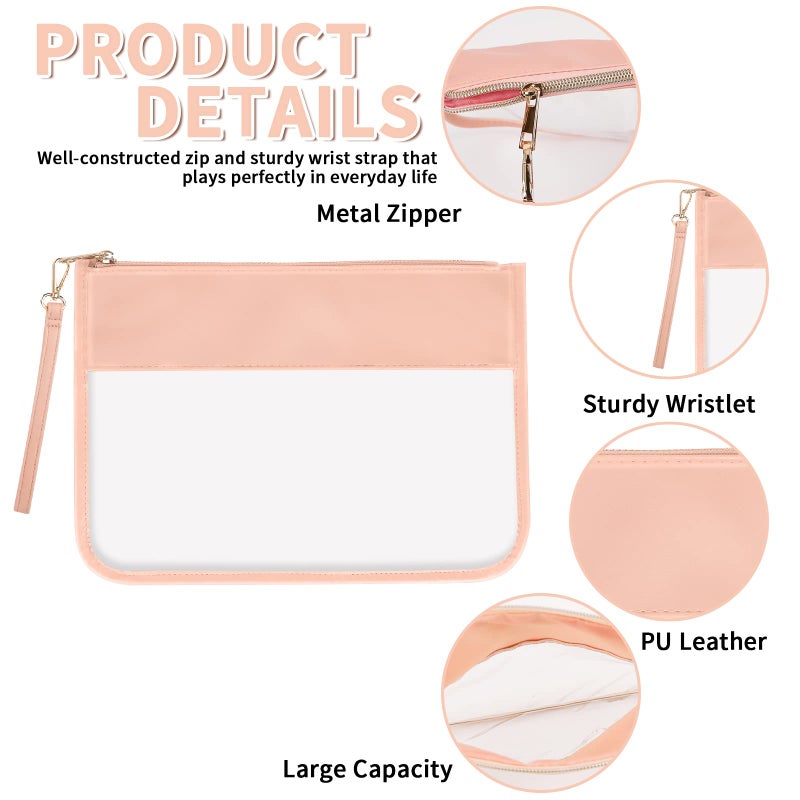 Iqimott Clear Zipper Pouch, DIY Clear Makeup Cosmetic Bag Purse for Women Girls, Chenille Letter Travel Toiletry Bag(Pink) - Image 3